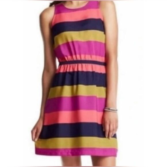 🍑Loft Multi Colorblock Stripes Lightweight Sleeveless Dress Large - Picture 1 of 9